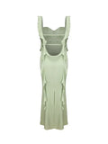 Niulatu Sheath Straps Sage Green Long Prom Dresses Evening Dress With Ruffles HZ1110