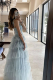 Niulatu Blue Tulle Layered Long Prom Dress Elegant Evening Dress HZ0113