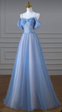 Niulatu Spaghetti Strap Tulle Long Prom Dress Beautiful A-Line Evening Dress HZ1007
