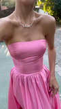 Niulatu Pink A-line Strapless Side Slit Long Party Prom Dresses HZ0113