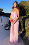 Niulatu Pink Sweetheart Neck Chiffon Ruffle Evening Dress Cute Prom Dress HZ1007