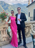 Niulatu Pink One Shoulder Long Prom Dress Satin Party Evening Gown HZ1007