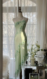 Niulatu Green One Shoulder Chiffon Beaded Prom Dress Mermaid Evening Dress HZ1007