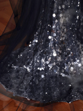 Niulatu Glitter Sequins Tulle Mermaid Prom Dress Strapless Evening Dress With Bow HZ1007