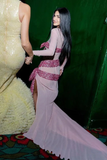 Niulatu Pink Chiffon Sequins Big Bow Split Evening Dress Long Prom Dress HZ1007