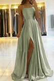 Niulatu A Line Sage Green Long Prom Dress With Slit Evening Party Dress HZ0113