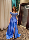 Niulatu Off The Shoulder A-line Prom Dress Blue Evening Dress HZ1007