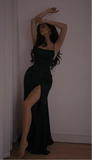 Niulatu Black Spaghetti Straps Slit Mermaid Prom Dress Evening Dress HZ1007