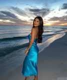 Niulatu Strapless Blue Sheath Prom Dress Evening Dress HZ1007