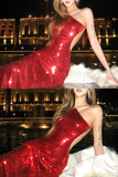 Niulatu Red Sheath Halter Sequin Open Back Prom Dress Party Dresses HZ0113