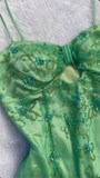 Niulatu Green Tulle Beaded Long Prom Evening Dress HZ1007