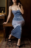 Niulatu Blue velvet Prom Dress Spaghetti Straps Evening Dress HZ1007