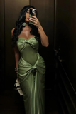 Niulatu Green Strapless Pleated Mermaid Evening Dress Long Prom Dress HZ1007