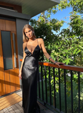 Niulatu Black Spaghetti Straps Long Mermaid Prom Dress Evening Dress HZ1007