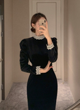 Niulatu Black Long Sleeves Evening Dress Black Formal Dress HZ1007