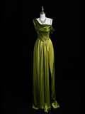 Niulatu One Shoulder Green Slit Prom Evening Dress HZ1007