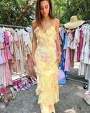 Niulatu Yellow Ruffles Long Prom Dress Evening Dress HZ0113