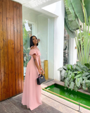 Niulatu Pink A-line Long Prom Dress Pink Evening Dress HZ1007