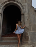 Niulatu A Line V Neck Embroidery Satin Layered Blue Chiffon Homecoming Dress Birthday Dress HZ0113