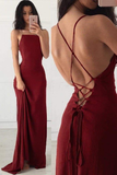 Niulatu Spaghetti Straps Burgundy Formal Prom Dress Backless Evening Dress HZ1007