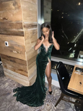 Niulatu Velvet Prom Dress African Mermaid Evening Dress With Slit HZ1007