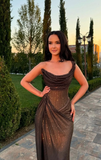 Niulatu One Shoulder Tulle Sequin Side Slit Long Prom Dress Evening Dress HZ1007