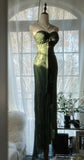 Niulatu Forest Green Spaghetti Straps Long Prom Dresses Glitter Chiffon Beaded Elegant Party Dresses HZ1026