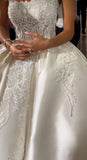 Modest Wedding Dress Ball Gown Strapless White Satin Long Wedding Dresses Brides Dress Bridal Gowns With Gloves HZ1214