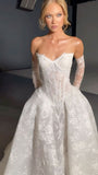 Modest Wedding Dress Ball Gown Sweetheart White Lace Long Wedding Dresses Brides Dress Bridal Gowns With Gloves HZ1214