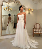Simple Wedding Dress A line Strapless Chiffon Summer Beach White Wedding Dresses Bridal Gowns HZ1214
