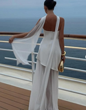 Simple Wedding Dress A line Strapless Chiffon Summer Beach White Split Wedding Dresses Bridal Gowns HZ1214