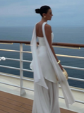 Simple Wedding Dress A line Strapless Chiffon Summer Beach White Split Wedding Dresses Bridal Gowns HZ1214