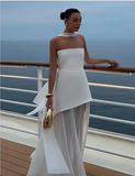 Simple Wedding Dress A line Strapless Chiffon Summer Beach White Split Wedding Dresses Bridal Gowns HZ1214