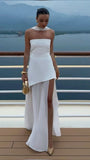 Simple Wedding Dress A line Strapless Chiffon Summer Beach White Split Wedding Dresses Bridal Gowns HZ1214