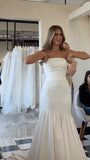 Dreamy Wedding Dress Mermaid Strapless White Satin Long Wedding Dresses Bridal Gowns HZ1214