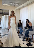 Dreamy Wedding Dress Mermaid Strapless White Satin Long Wedding Dresses Bridal Gowns HZ1214