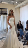 Dreamy Wedding Dress Mermaid Strapless White Satin Long Wedding Dresses Bridal Gowns HZ1214