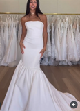Dreamy Wedding Dress Mermaid Strapless White Satin Long Wedding Dresses Bridal Gowns HZ1214