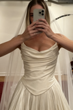 Modest Wedding Dress Ball Gown Strapless White Satin Long Wedding Dresses Brides Dress Bridal Gowns HZ1121