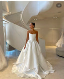 Modest Wedding Dress Ball Gown Strapless Satin White Long Wedding Dresses Brides Dress Bridal Gowns HZ1214