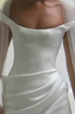 Dreamy Wedding Dress Sheath Off The Shoulder White Satin Summer Long Wedding Dresses Bridal Gowns HZ1121