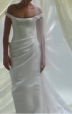 Dreamy Wedding Dress Sheath Off The Shoulder White Satin Summer Long Wedding Dresses Bridal Gowns HZ1121