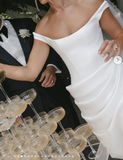 Dreamy Wedding Dress Sheath Off The Shoulder White Satin Summer Long Wedding Dresses Bridal Gowns HZ1121