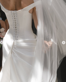 Dreamy Wedding Dress Sheath Off The Shoulder White Satin Summer Long Wedding Dresses Bridal Gowns HZ1121