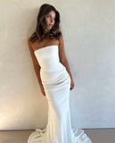 Modest Wedding Dress Sheath Strapless Satin White Long Wedding Dresses Brides Dress Bridal Gowns HZ1214