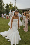 Dreamy Wedding Dress Mermaid Strapless White Satin Summer Long Wedding Dresses Bridal Gowns HZ1214