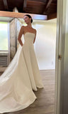 Rustic Wedding Dress Ball Gown Strapless White Satin Summer Long Wedding Dresses Brides Dress Bridal Gowns HZ1214