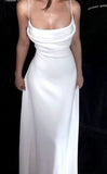 Simple Wedding Dress A line Spaghetti Straps Satin White Beach Summer Long Wedding Dresses Brides Dress Bridal Gowns HZ1214