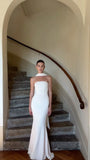 Dreamy Wedding Dress Mermaid Strapless White Satin Summer Beach Long Wedding Dresses Bridal Gowns With Scarf HZ1214
