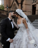 Rustic Wedding Dress Ball Gown Square Neck White Lace Tulle Long Wedding Dresses Summer Brides Dress Bridal Gowns HZ1121